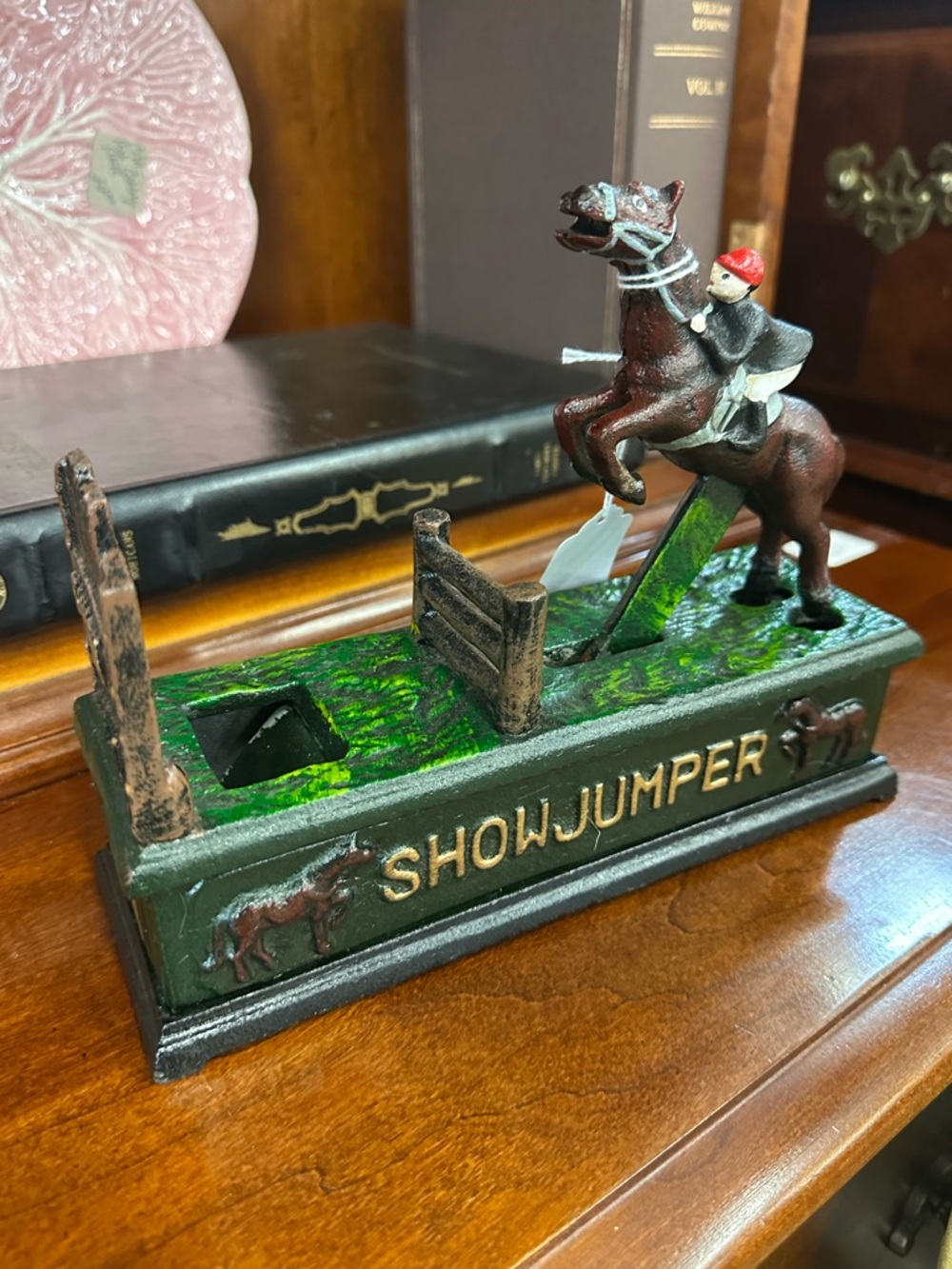 Vintage Cast Iron “Show Jumper” Mechanical Bank Horse Rider Coin Bank